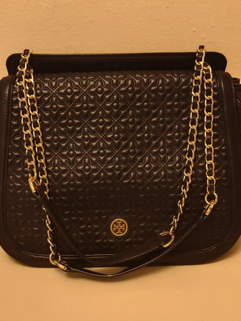 Tory Burch Bryant Black With Gold Chain Strap Purse Shoulder Bag With Dust Bag